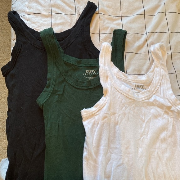 BUNDLE 3 Easy Standard ribbed tanks green white black sz L - Picture 1 of 5